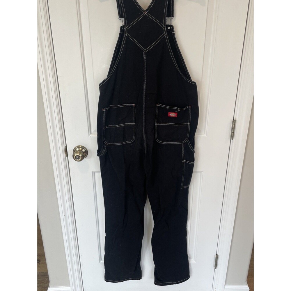 Dickies Women’s Black Contrast Stitch Carpenter Bib Overalls Cotton Medium - Picture 10 of 10